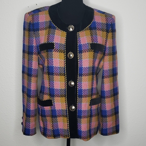 Vintage Florence Womens Plaid Tweed Wool Mohair Blazer Jacket Size 42 Preppy - Picture 2 of 16